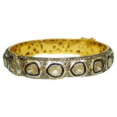 Bracelet double ton victorien en or 18 carats avec gros diamants naturels de 8 pouces