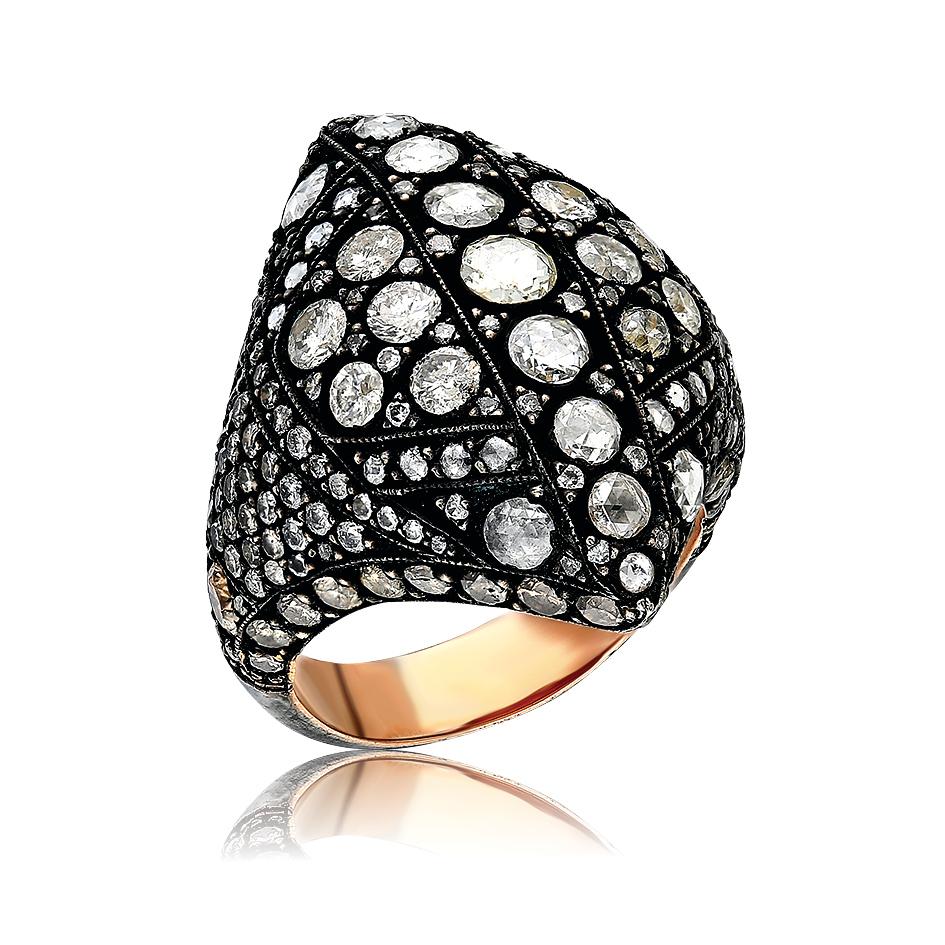 8 Karat Gold und Silber Cocktail-Ring mit Brillant-Diamant im Rosenschliff im Zustand „Neu“ im Angebot in ISTANBUL, TR