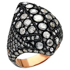 8 Karat Gold und Silber Cocktail-Ring mit Brillant-Diamant im Rosenschliff