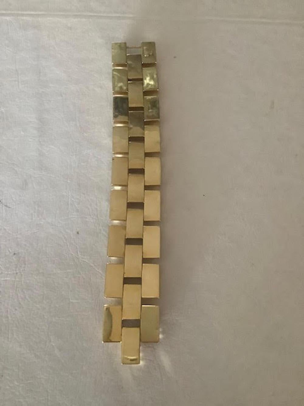 18K Gold Italian Structured Cuff Link Bracelet Art Deco Style Vintage In Good Condition In North Miami, FL