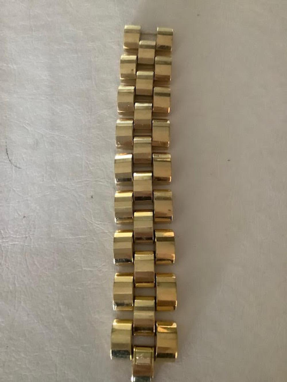 18K Gold Italian Structured Cuff Link Bracelet Art Deco Style Vintage 1