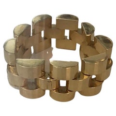 !8K Gold Italian Structured Cuff Link Bracelet Art Deco Style Vintage