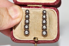 8k Gold Natural Rose Cut Diamond Decorated Drop Earring