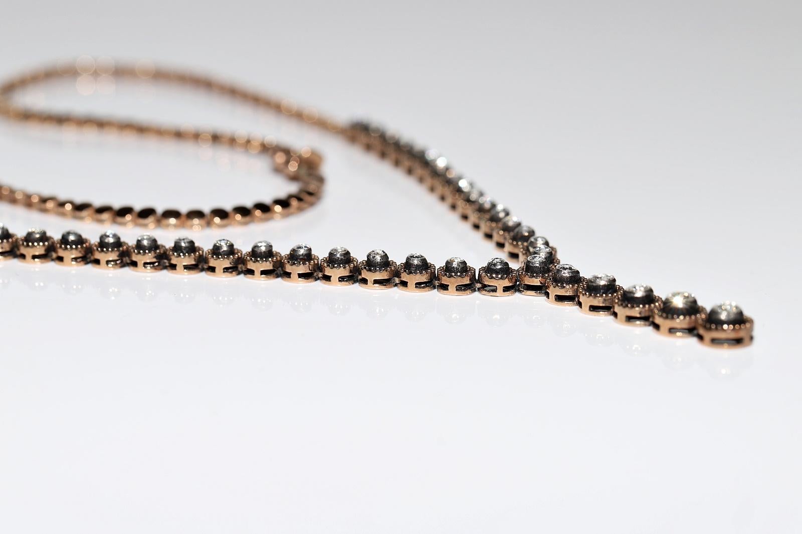8 Karat Gold Natürlicher Diamant im Rosenschliff Dekorierte Halskette im Angebot 5