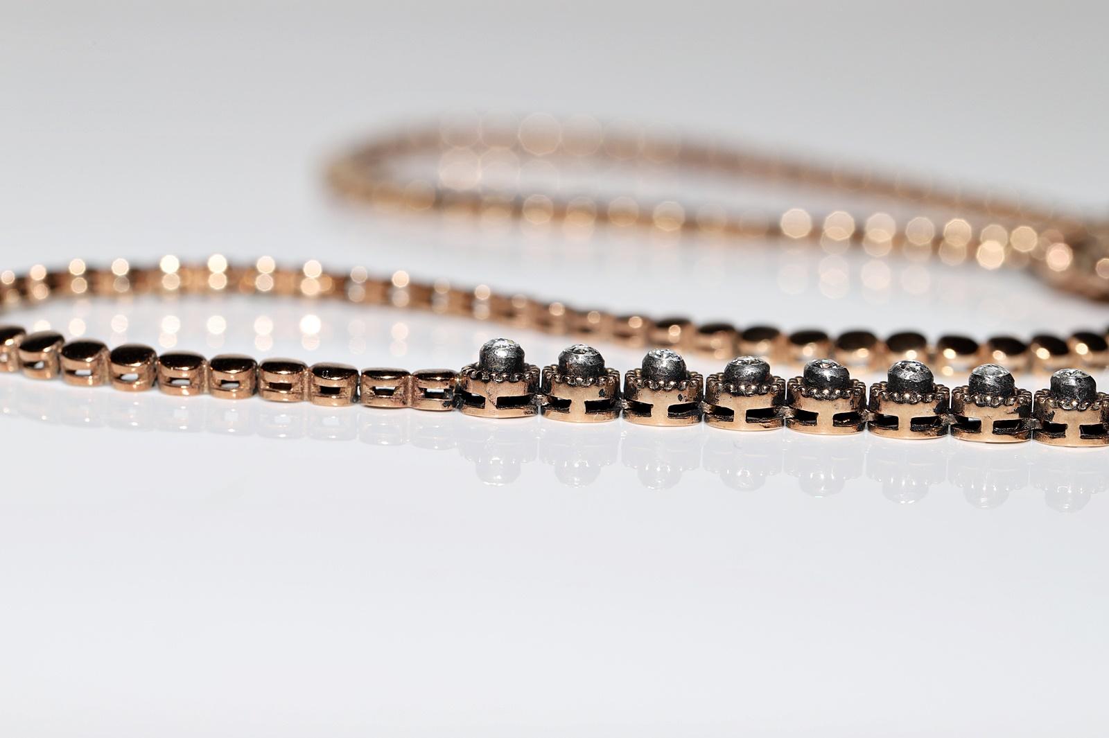 8 Karat Gold Natürlicher Diamant im Rosenschliff Dekorierte Halskette im Angebot 6