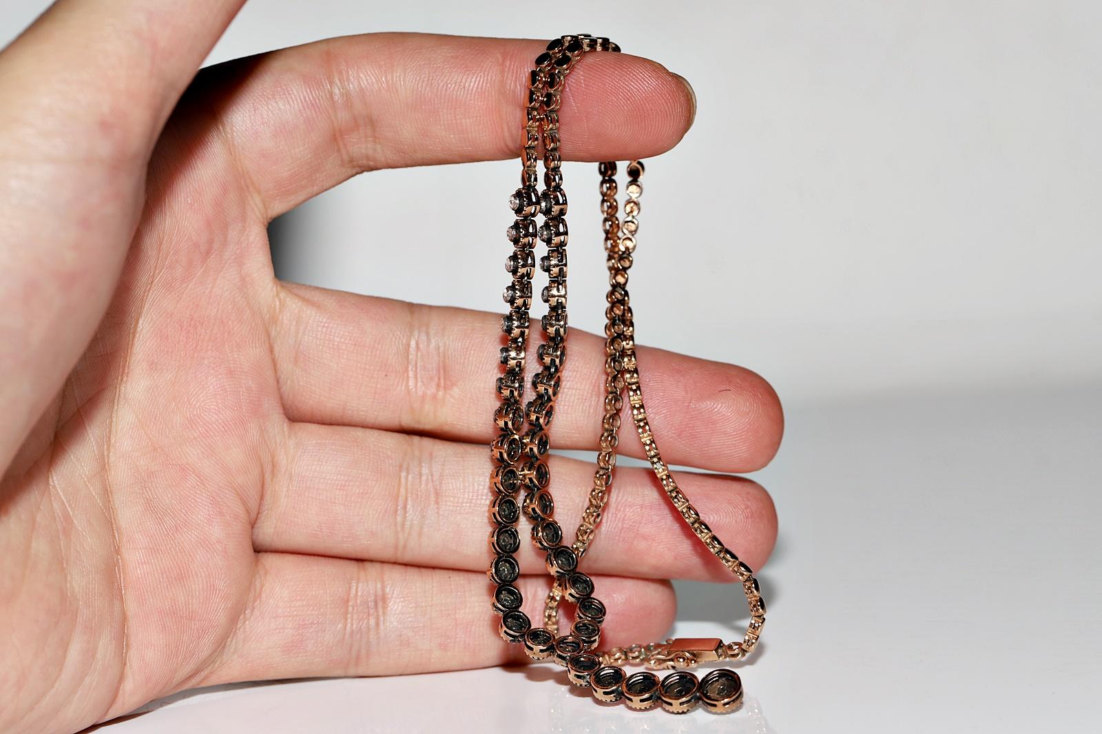 Collar decorado con diamantes talla rosa natural de oro de 8k en venta 6