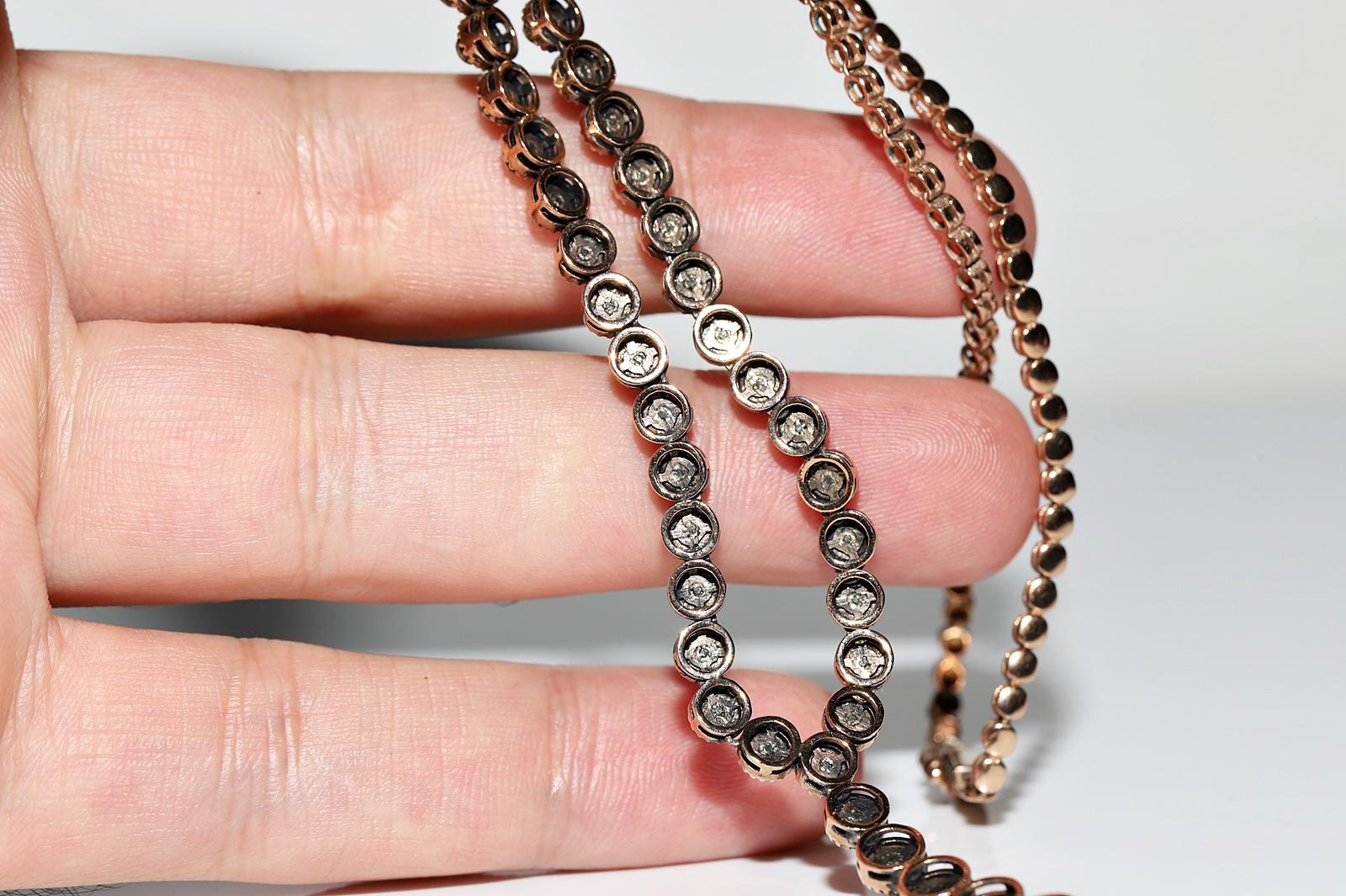 Collar decorado con diamantes talla rosa natural de oro de 8k en venta 7