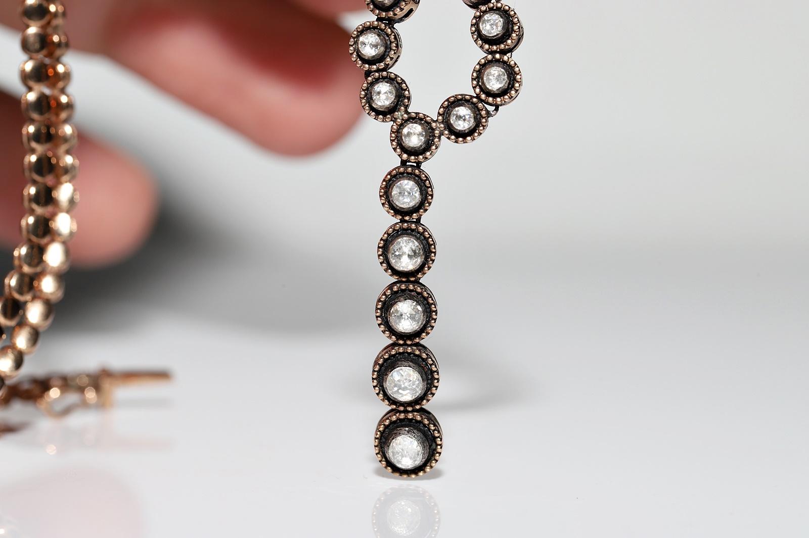 8 Karat Gold Natürlicher Diamant im Rosenschliff Dekorierte Halskette im Angebot 10