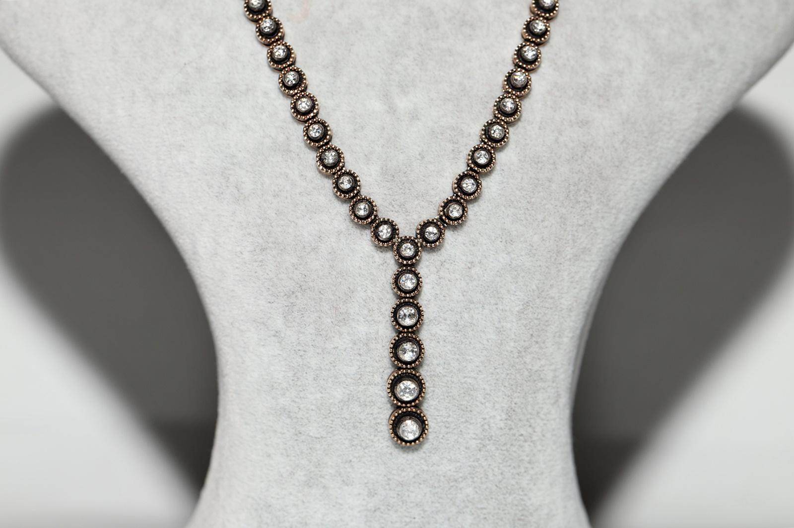 Collar decorado con diamantes talla rosa natural de oro de 8k Retro en venta