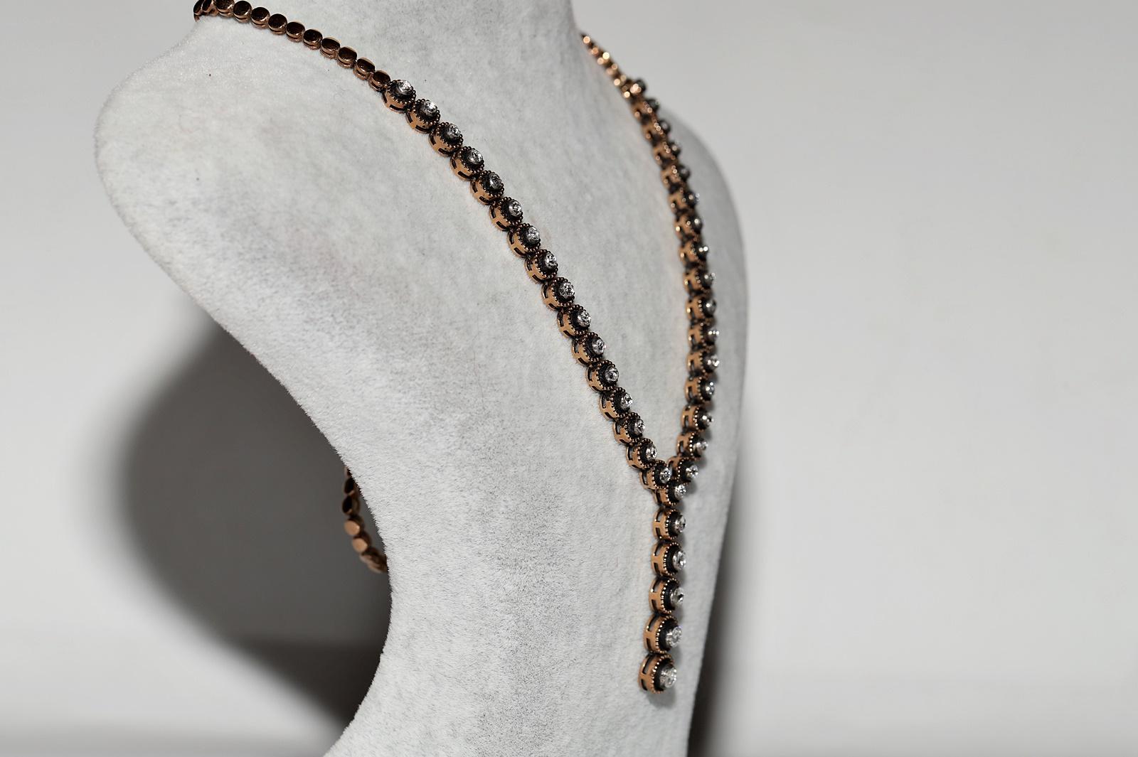 8 Karat Gold Natürlicher Diamant im Rosenschliff Dekorierte Halskette Damen im Angebot
