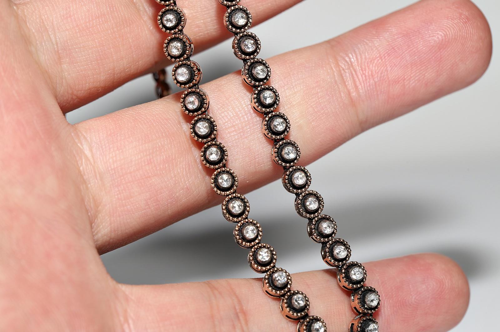 Collar decorado con diamantes talla rosa natural de oro de 8k en venta 1