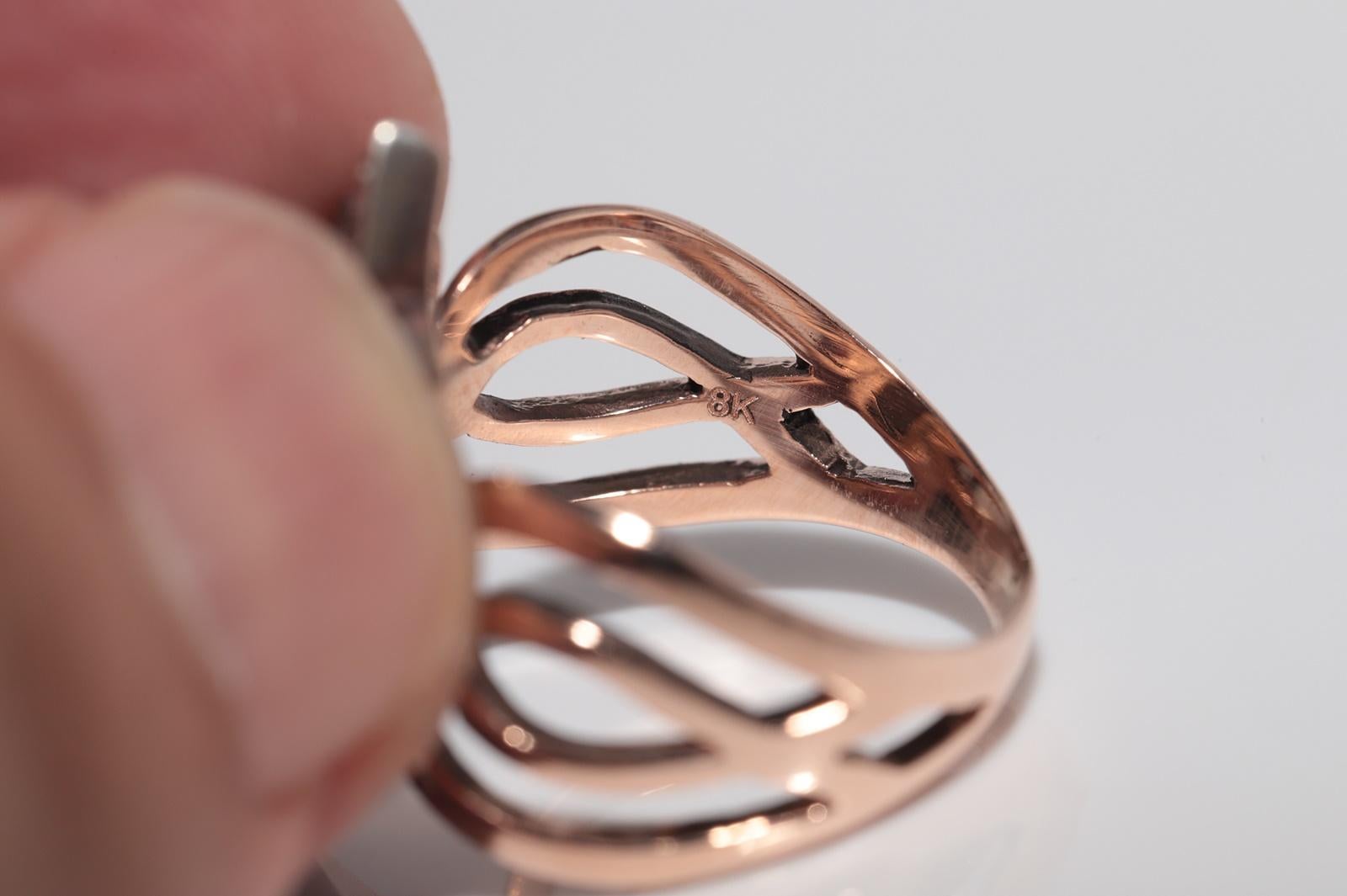 Oro 8k Plata Superior Diamante Natural Talla Rosa Y Zafiro Cabujón  Anillo Navette en venta 7
