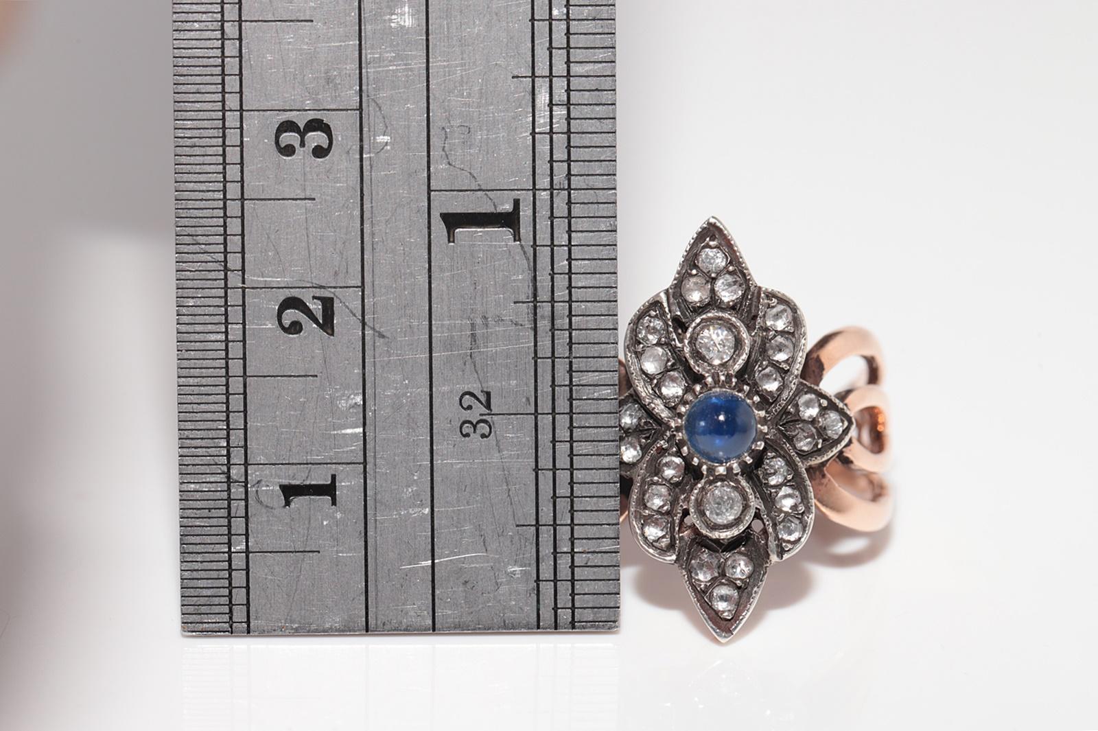 Oro 8k Plata Superior Diamante Natural Talla Rosa Y Zafiro Cabujón  Anillo Navette en Bueno estado para la venta en Fatih/İstanbul, 34
