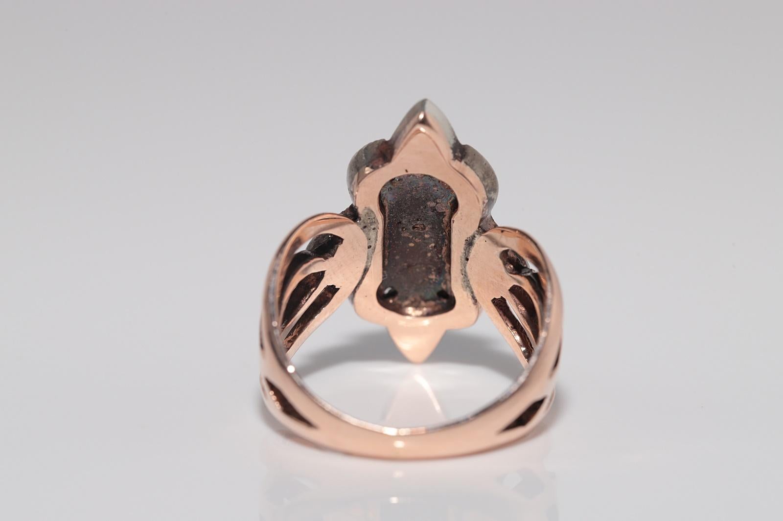 8k Gold Top Silber Natürliche Rose Cut Diamant und Cabochon Saphir  Navette Ring im Angebot 2