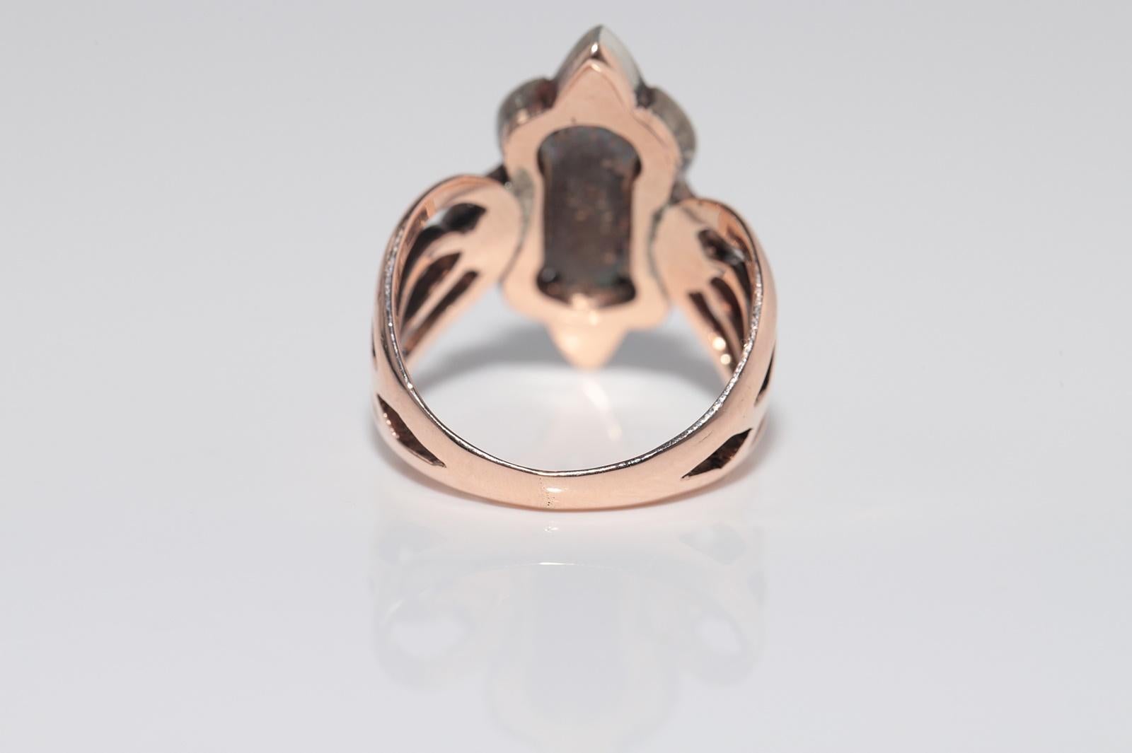 8k Gold Top Silber Natürliche Rose Cut Diamant und Cabochon Saphir  Navette Ring im Angebot 3