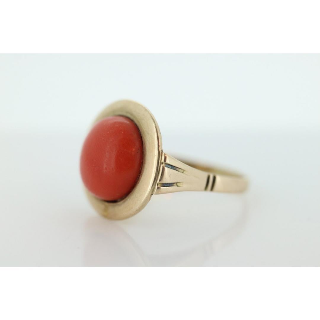 8k Große Runde Orange CORAL Ring. 8k Bubble Coral Cabochon Lünette gesetzt Dome statem im Zustand „Gut“ im Angebot in Port Charlotte, FL