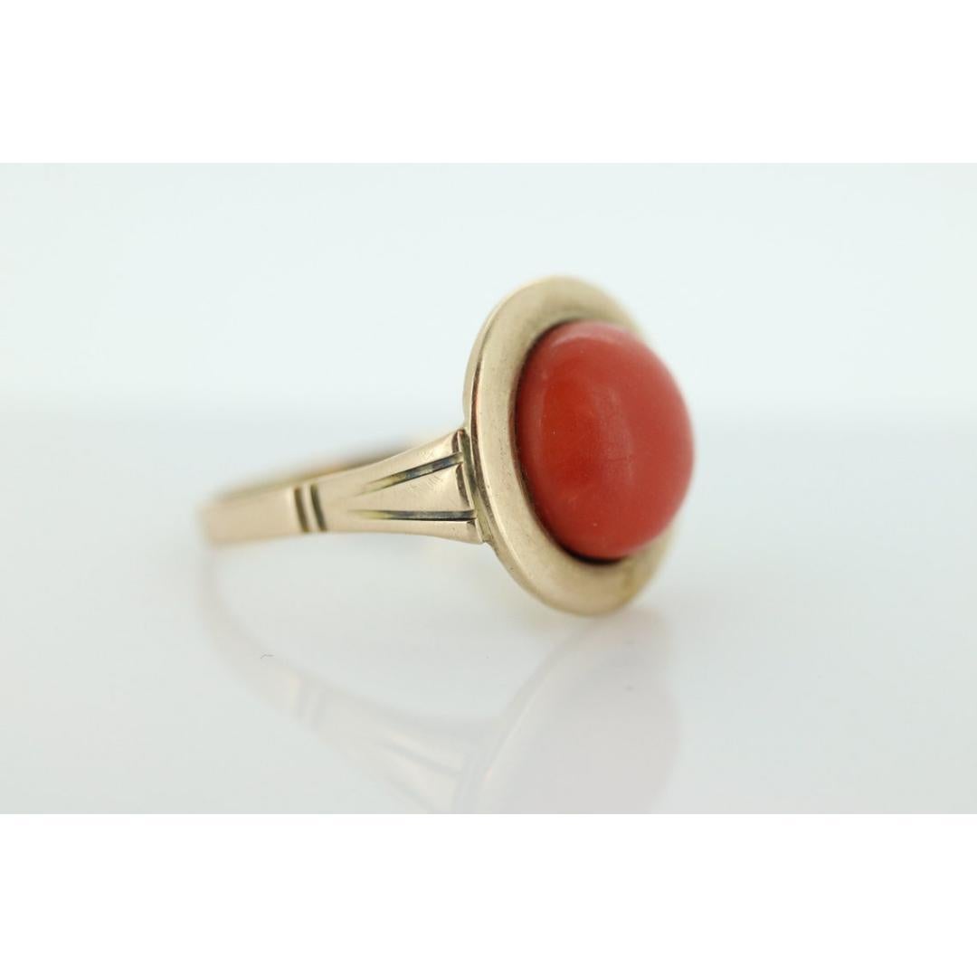 8k Große Runde Orange CORAL Ring. 8k Bubble Coral Cabochon Lünette gesetzt Dome statem im Angebot 2
