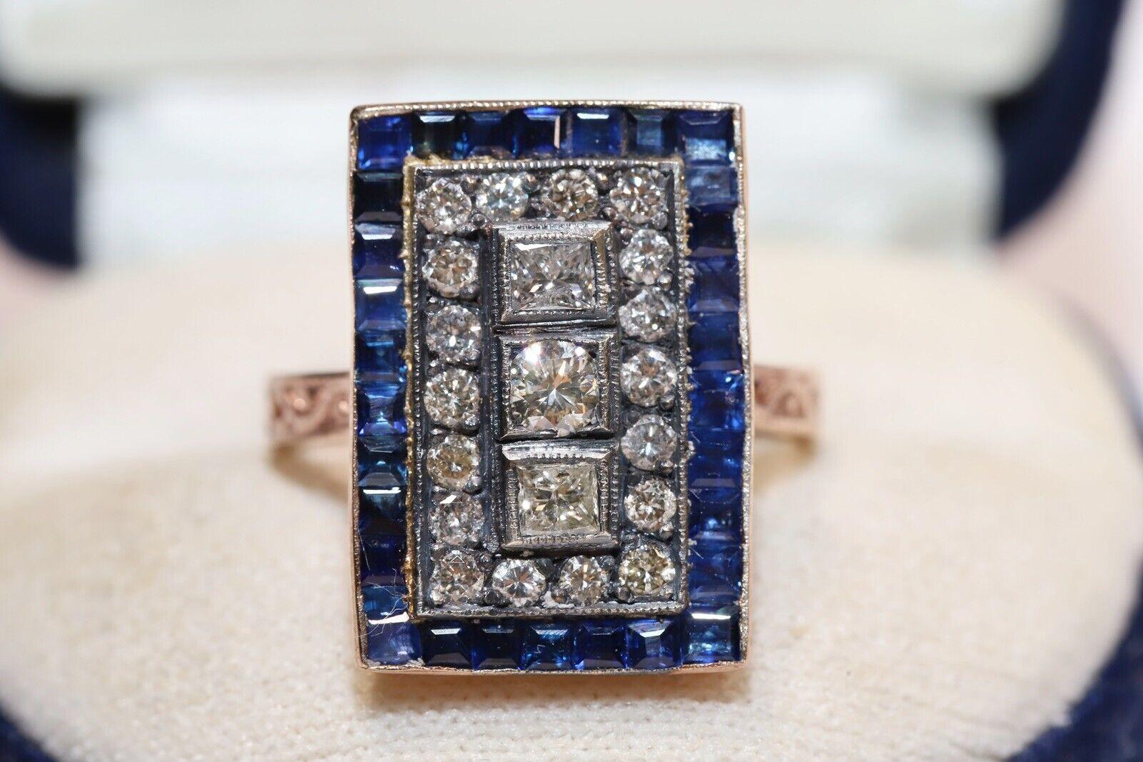 In sehr gutem Zustand.
Das Gesamtgewicht beträgt 6,8 Gramm.
Totally is diamond  0,75 Karat.
Die  Der Diamant hat die Farbe H-I-J-K-L und vs-s1-s2.
Insgesamt ist Kaliber Saphir 0.80 Karat.
Ringgröße ist US 7.5 
Wir können jede Größe herstellen.
Säure