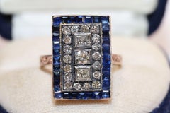 8k Rose Gold New Made Natural Diamond And Caliber Cut Sapphire Decorated Ring