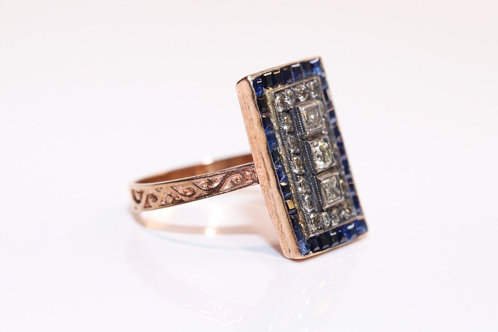 Women's 8k Rose Gold New Made Natural Diamond And Caliber Cut Sapphire Decorated Ring For Sale