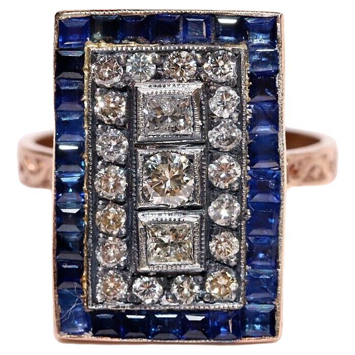 8k Rose Gold New Made Natural Diamond And Caliber Sapphire Decorated Ring  For Sale