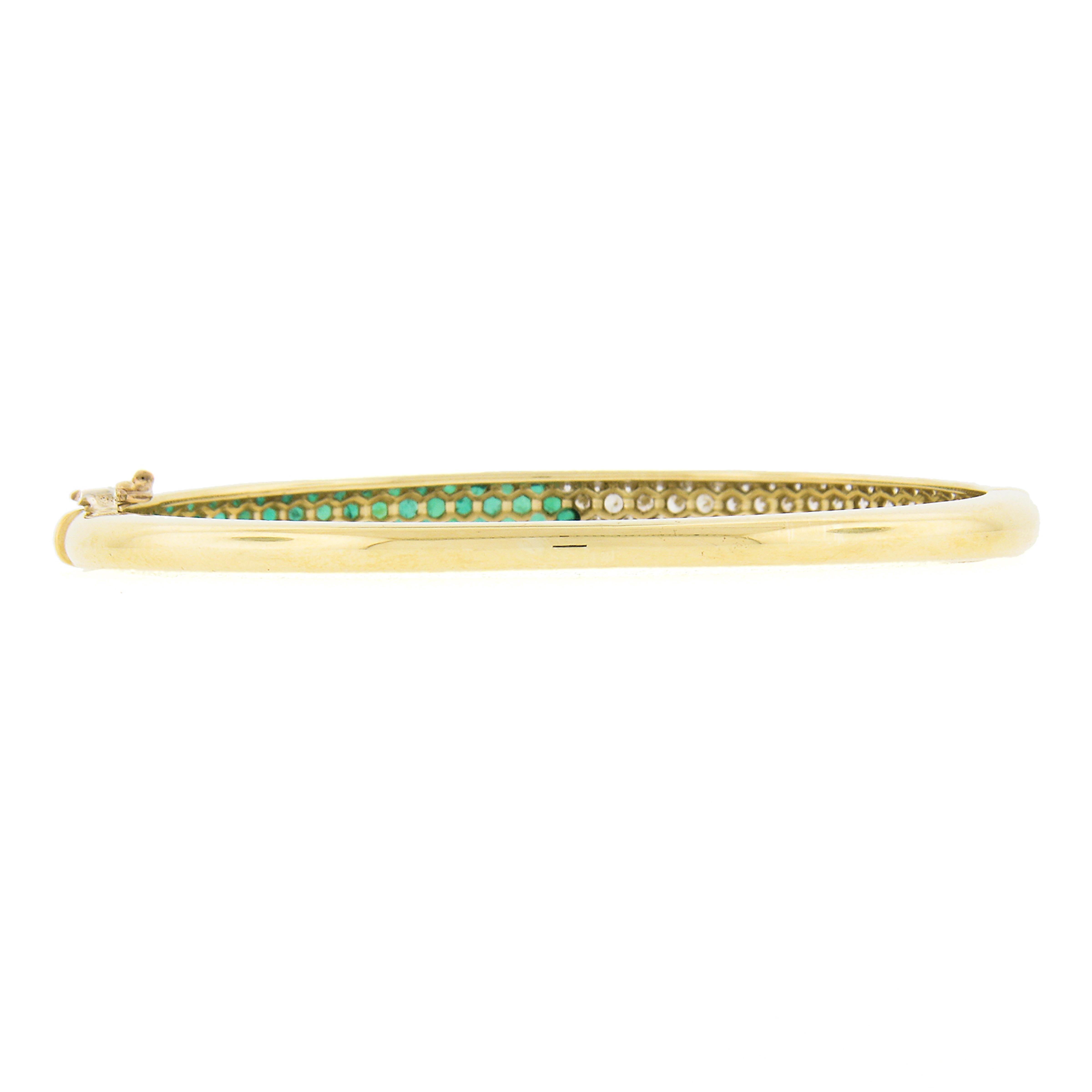 8k Yellow Gold 2.40ctw Pave Emerald & Diamond Hinged Open Bangle Bracelet 2
