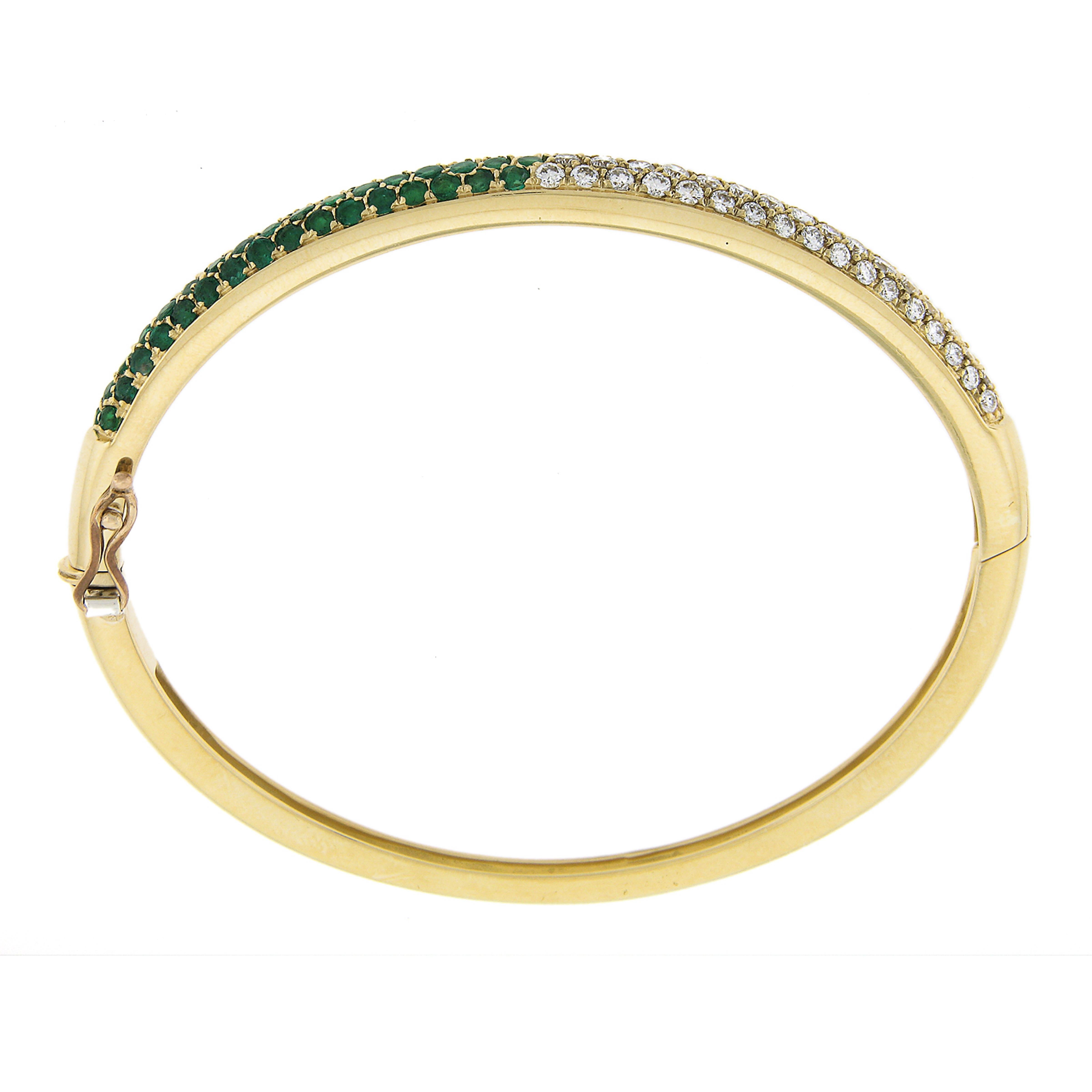 8k Yellow Gold 2.40ctw Pave Emerald & Diamond Hinged Open Bangle Bracelet 3