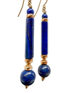 8K yellow gold earrings with lapis lazuli