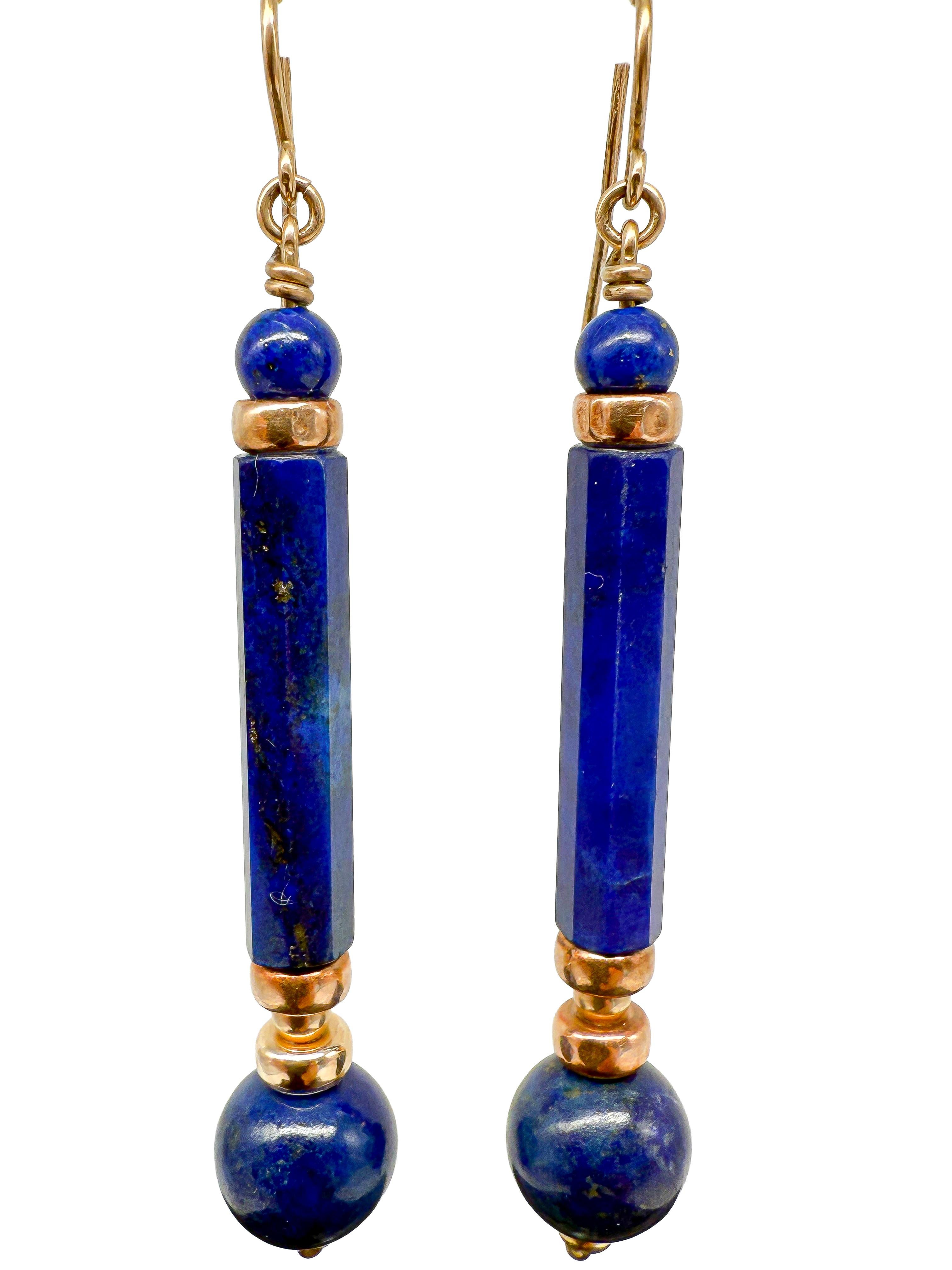 Round Cut 8K yellow gold earrings with lapis lazuli For Sale