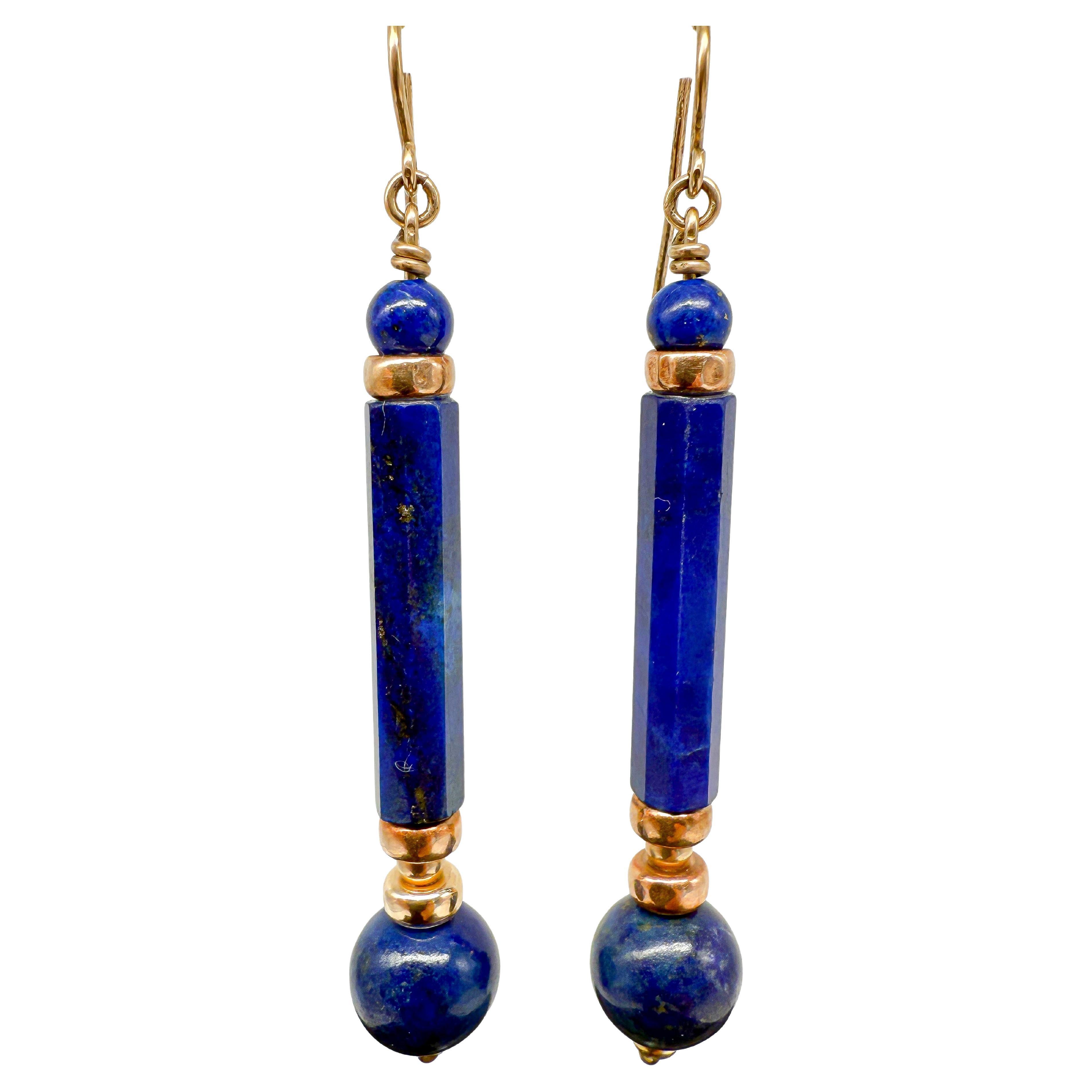 8K yellow gold earrings with lapis lazuli For Sale