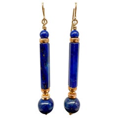 8K yellow gold earrings with lapis lazuli