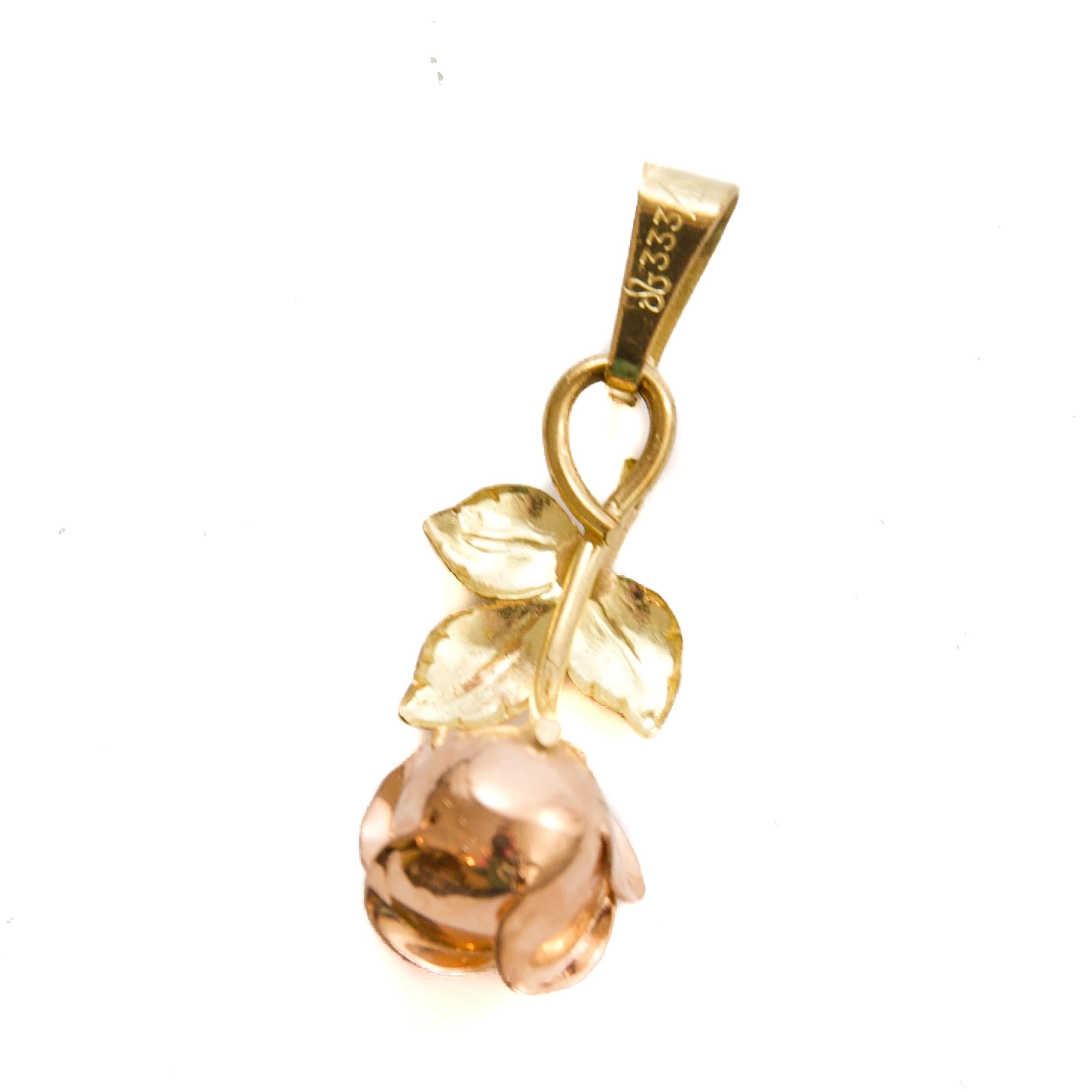 Pendentif en or jaune et rose 8K, Vintage Theodor Klotz (Teka) en vente 3