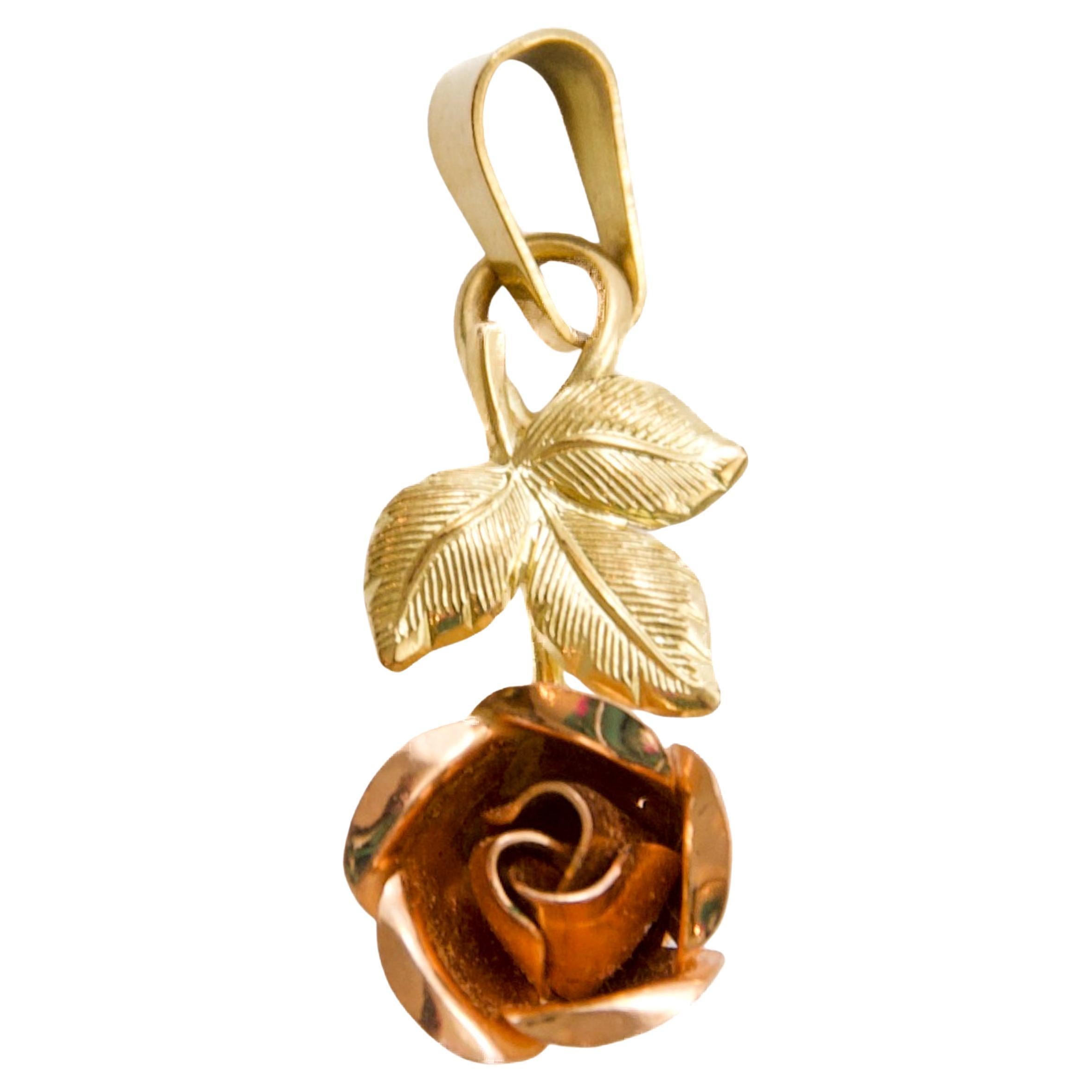 8K Yellow & Rose Gold Rose Pendant, Vintage Theodor Klotz (Teka)