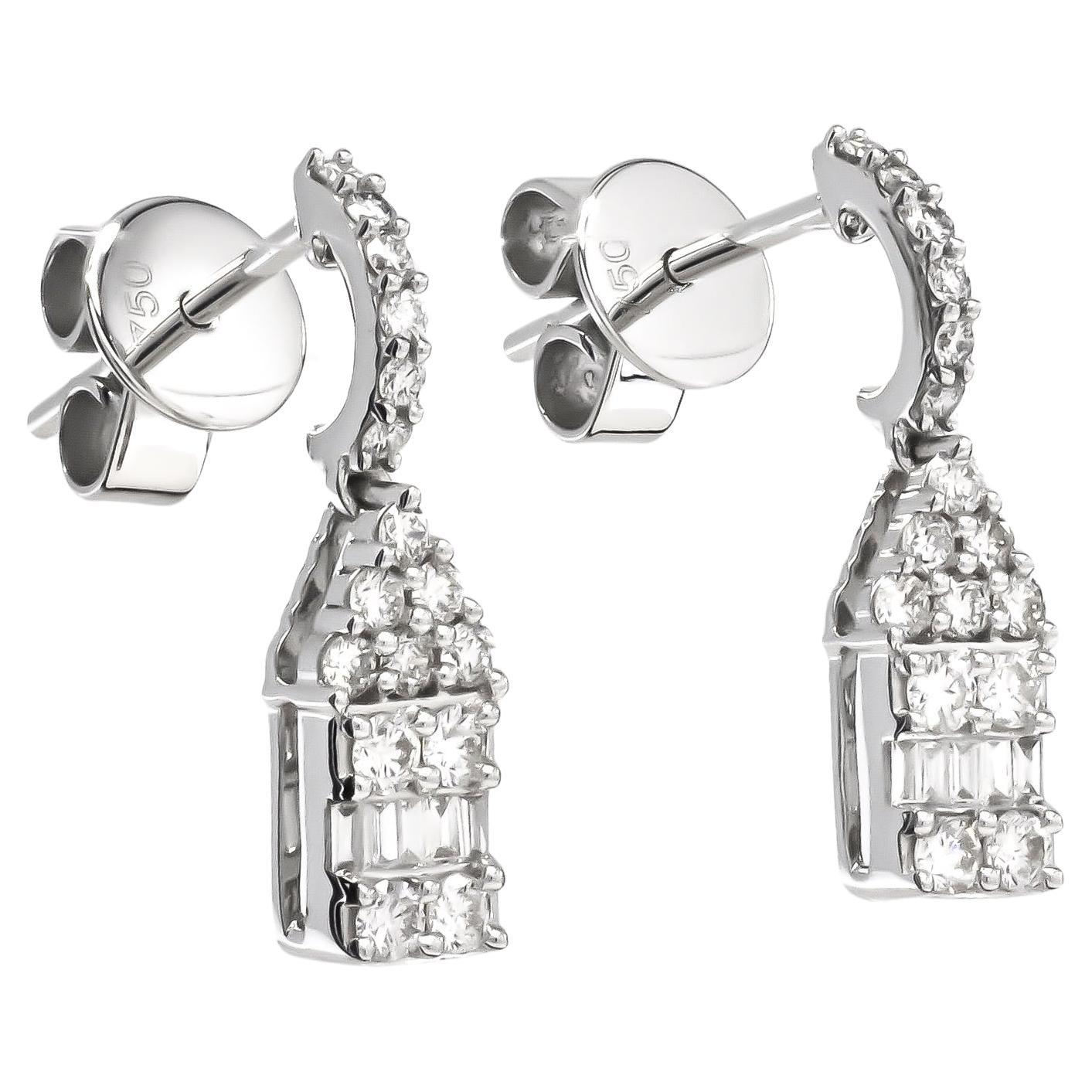 Natural Diamond Designer Dangler White Gold Half Hoop Earrings For Sale
