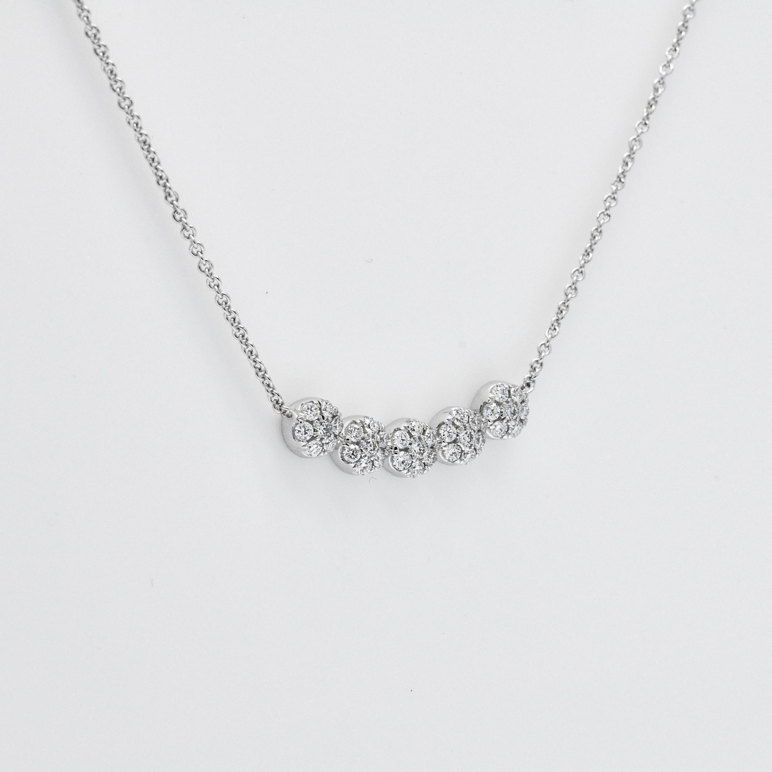 8KT Weißgold Natürlicher Diamant Fünf-Cluster-Statement-Bar-Halskette N182026 (Art déco) im Angebot