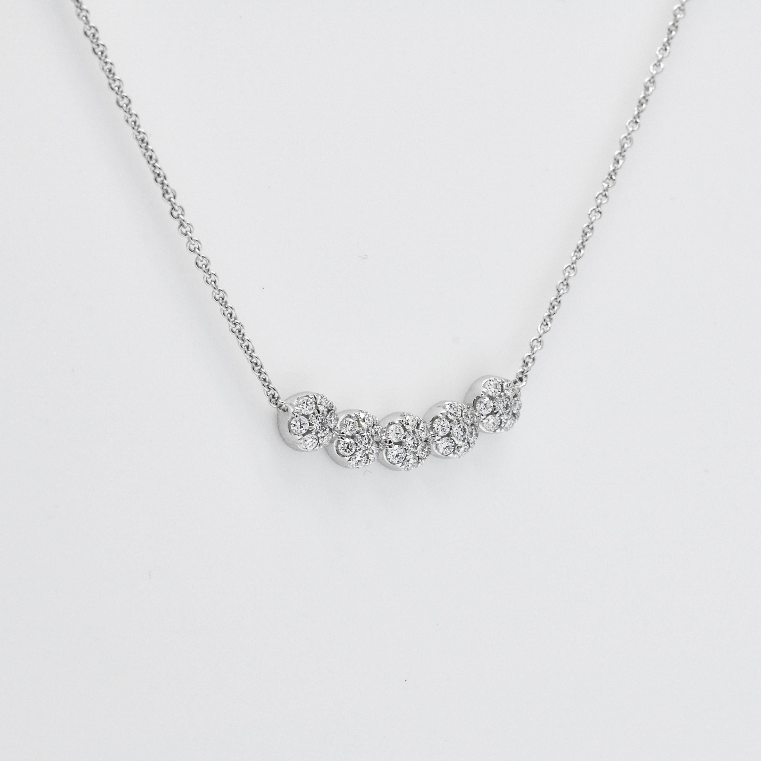 Natürlicher Diamant 0,35 Karat 18KT Weißgold Cluster Statement Bar Halskette (Art déco) im Angebot