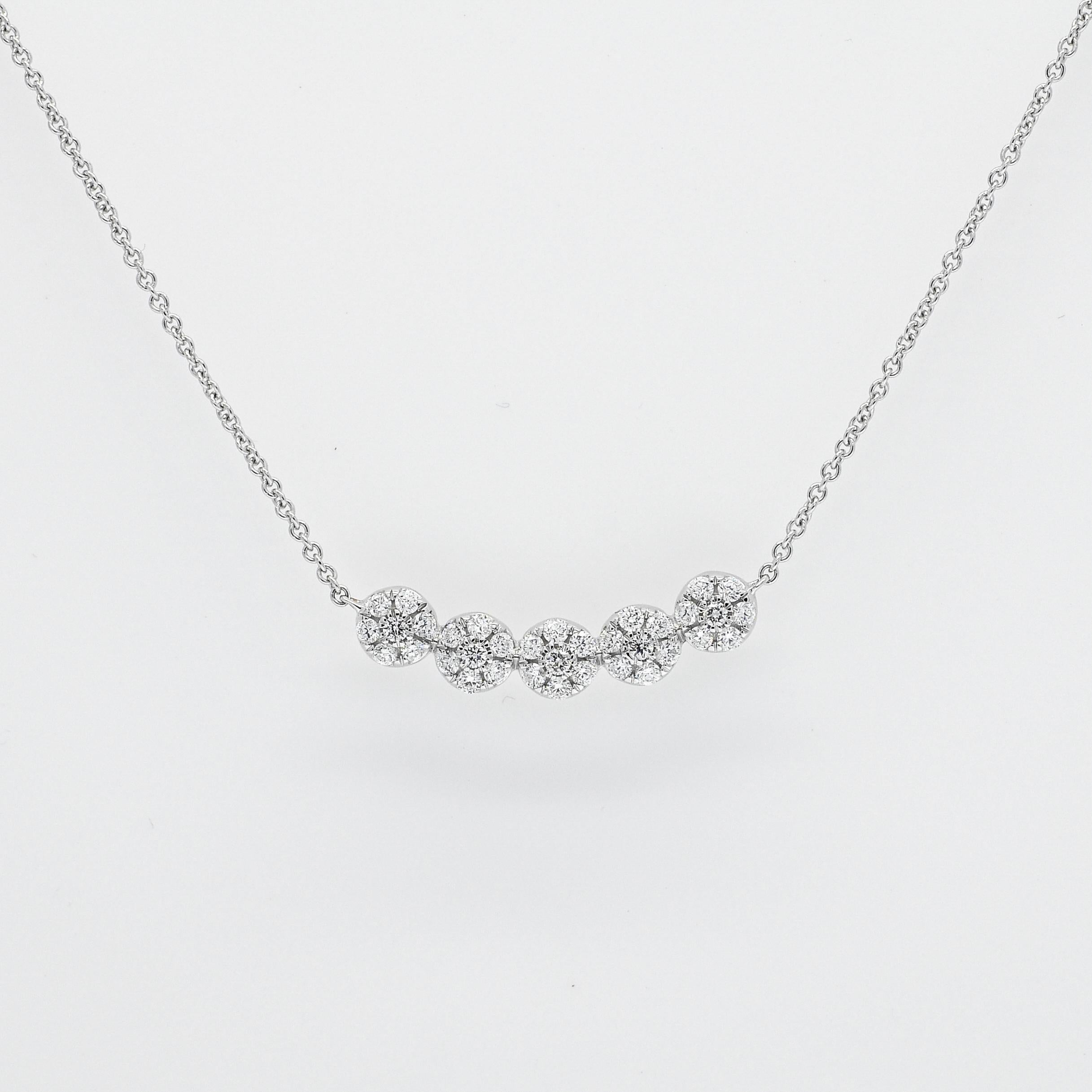 8KT Weißgold Natürlicher Diamant Fünf-Cluster-Statement-Bar-Halskette N182026 (Brillantschliff) im Angebot