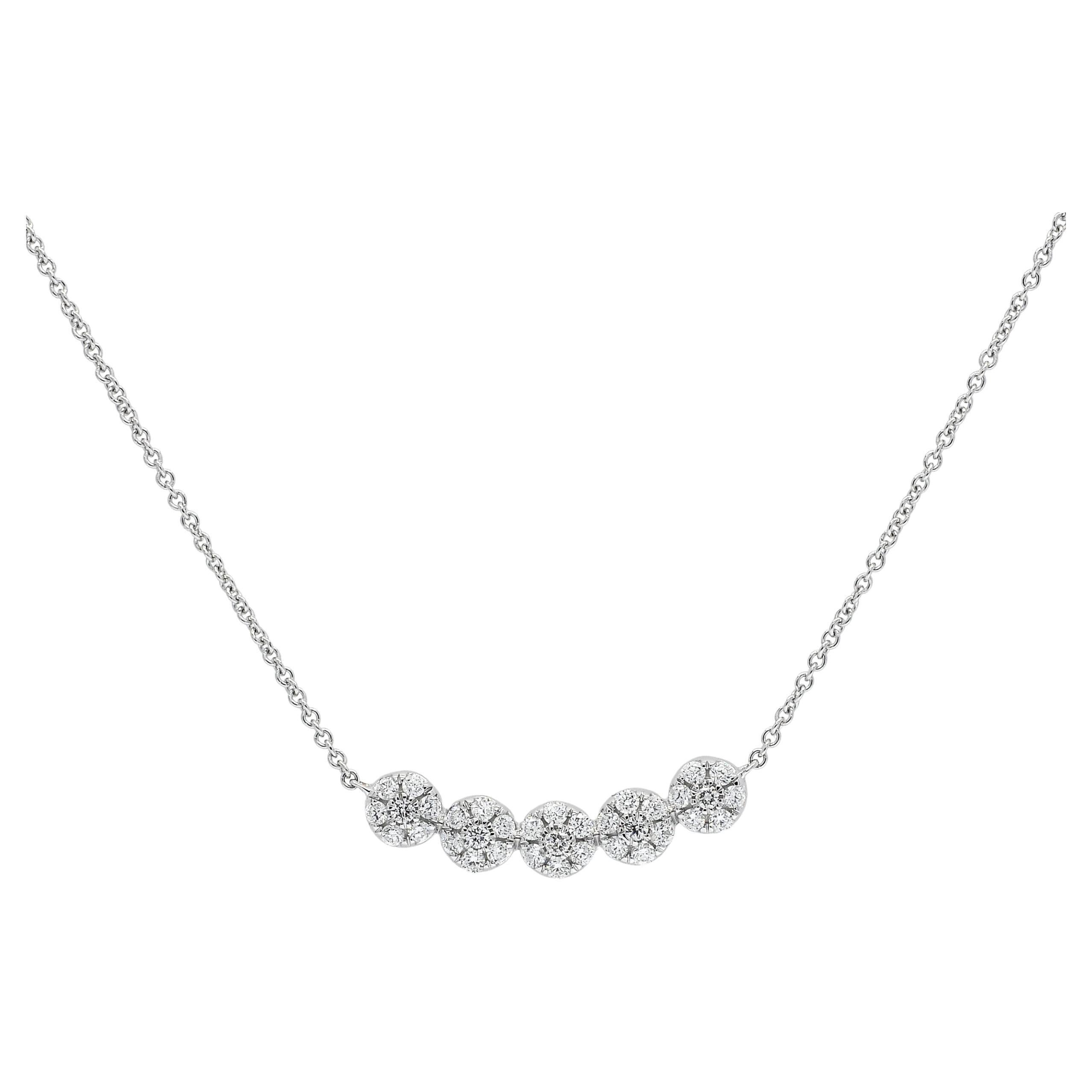 8 Karat White Gold Natural Diamond Five Cluster Statement Bar Necklace N182026