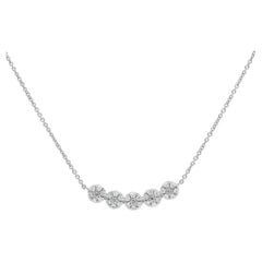 8 Karat White Gold Natural Diamond Five Cluster Statement Bar Necklace N182026
