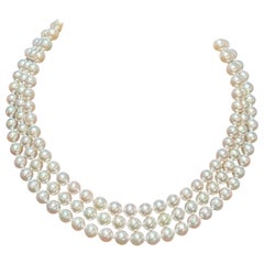 8mm Collana girocollo a tre fili di perle Akoya Japanies, chiusura in argento sterling