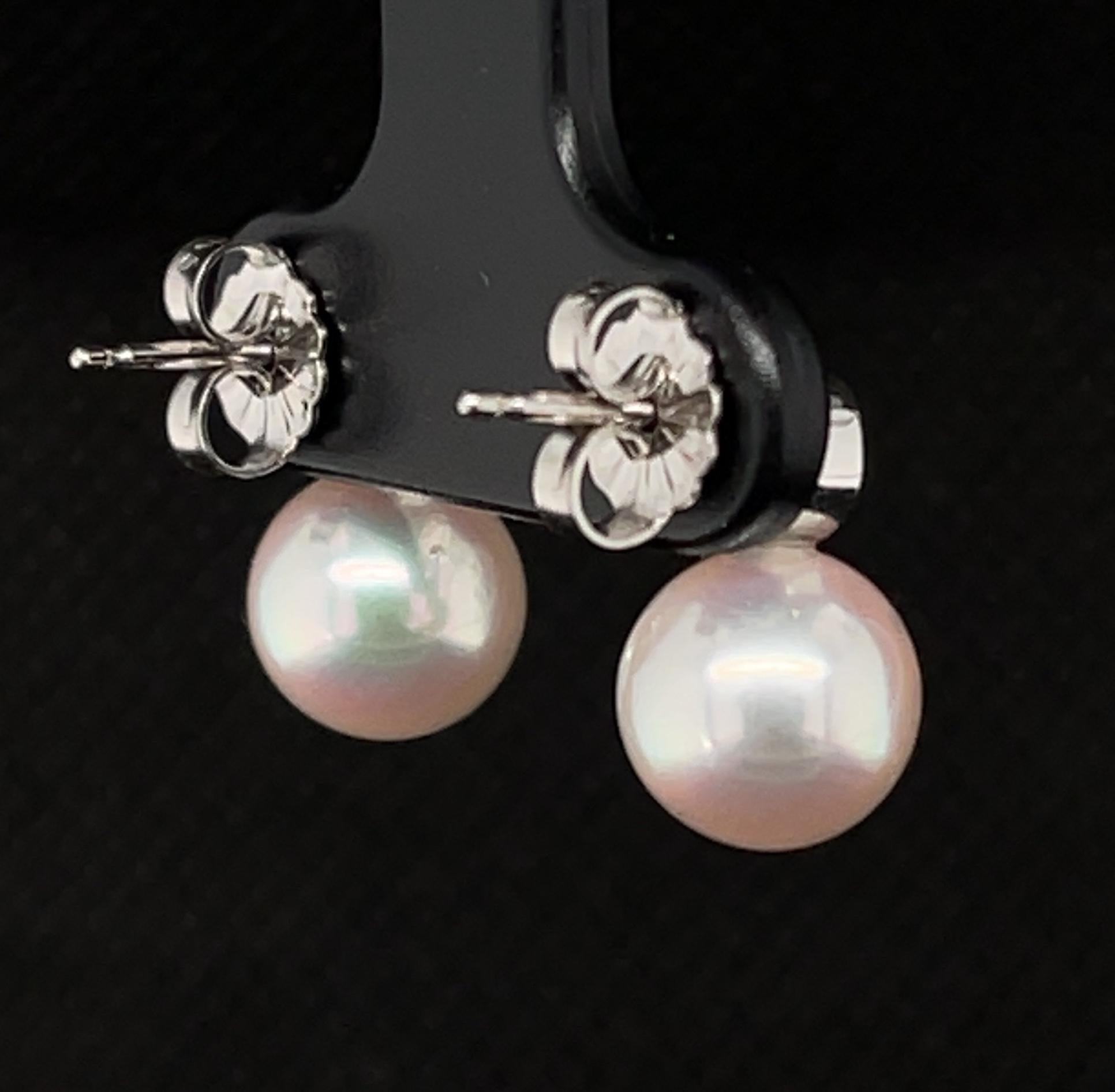 Akoya Pearl and .30 Carat Total Diamond White Gold Bezel Set Stud Earrings 1