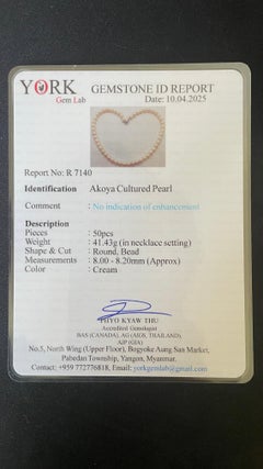 Elegant 50-Piece 8mm Cream Akoya Pearl Necklace with Silver Clasp