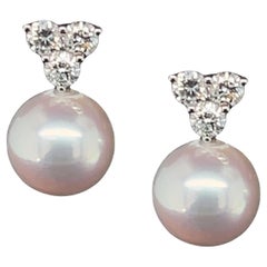 8mm Akoya Saltwater Pearl and .42 Carat Total Diamond White Gold Stud Earrings