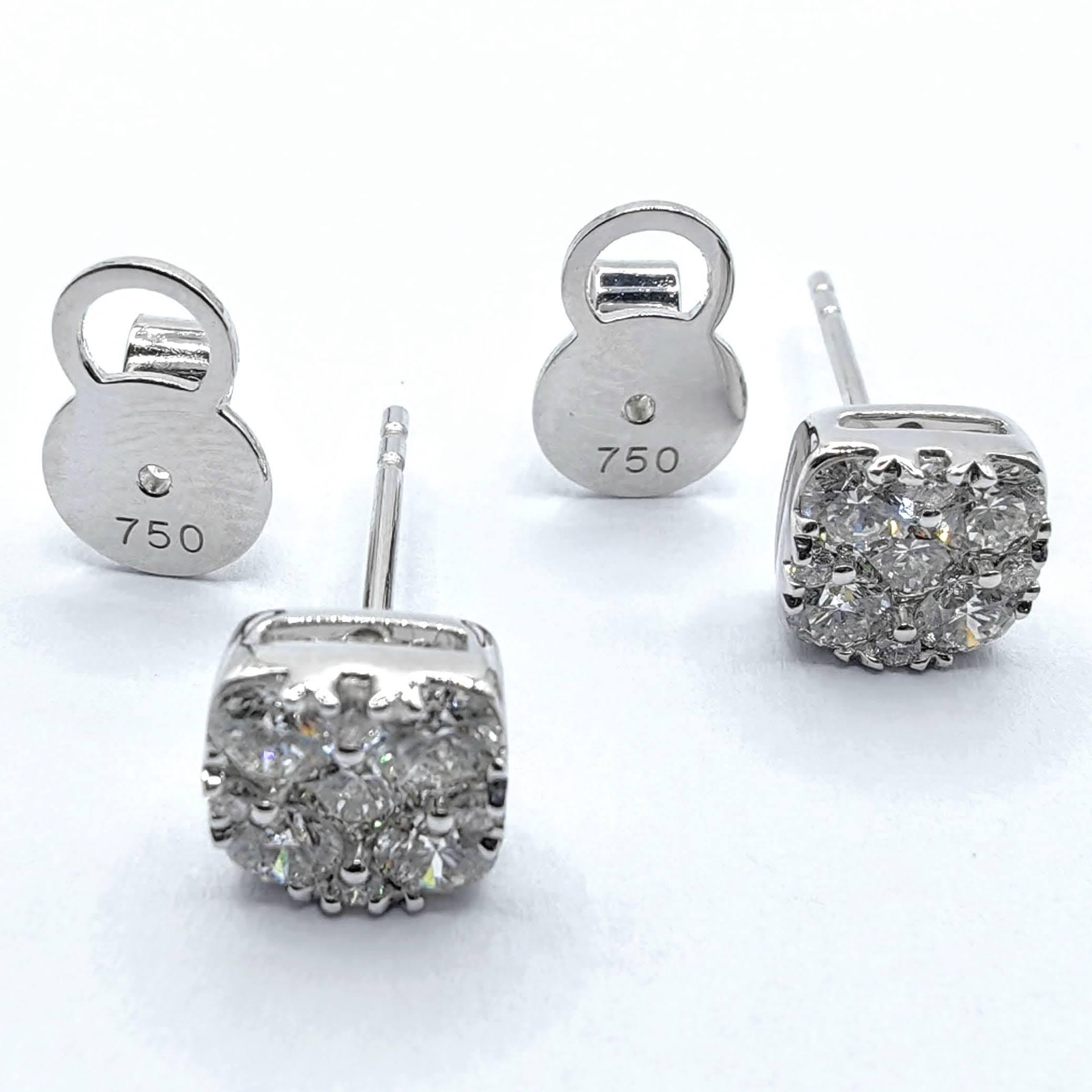 8mm Cushion Illusion Round Diamond Cluster Ohrstecker aus 18K Weißgold im Angebot 7