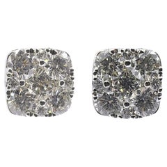 Bespoke 8mm Cushion Illusion Round Diamond Cluster Stud Earrings in 14K 18K Gold
