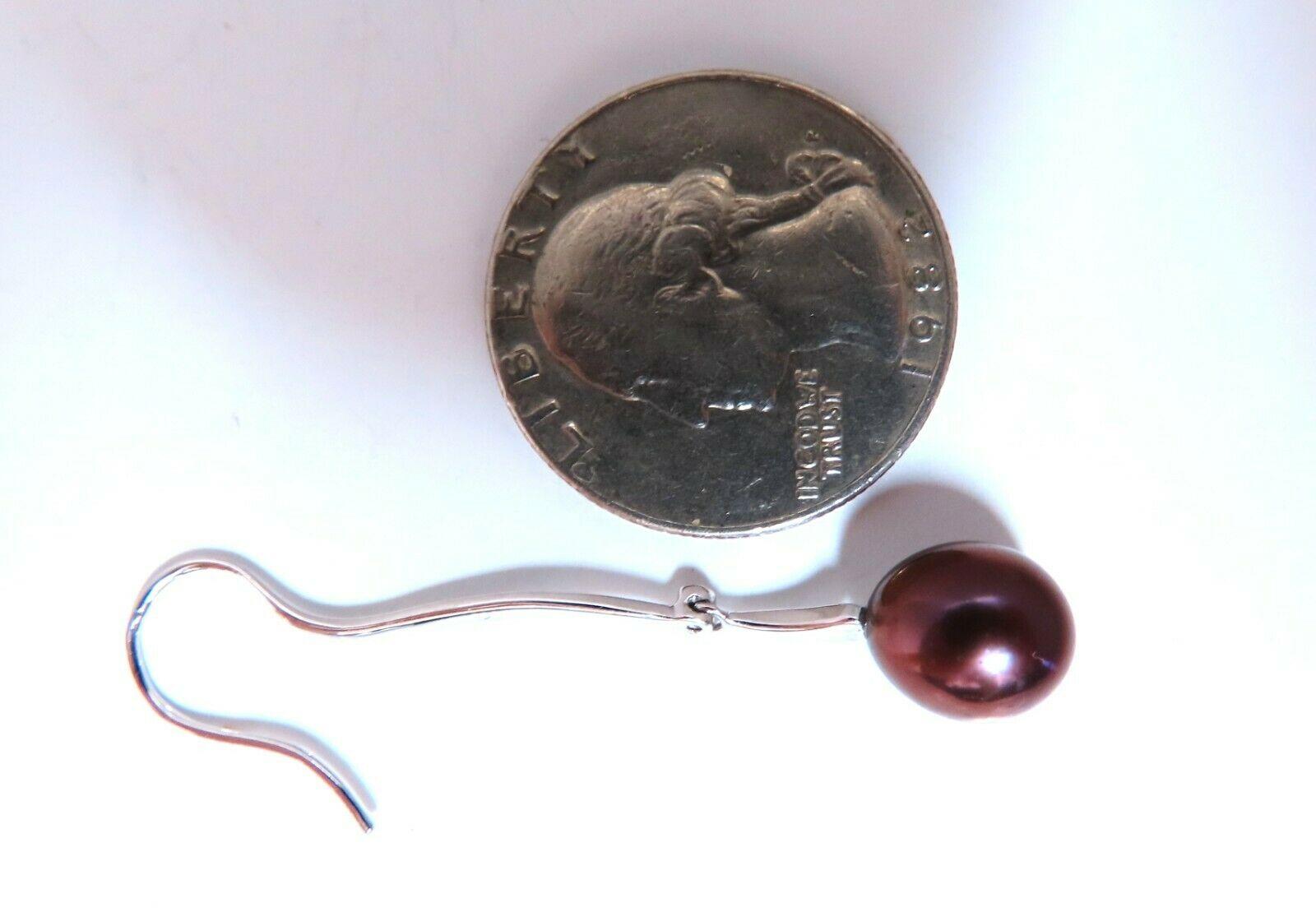 Non taillé Boucles d'oreilles en or 14 carats avec perles d'eau douce pendantes de 8 mm en vente