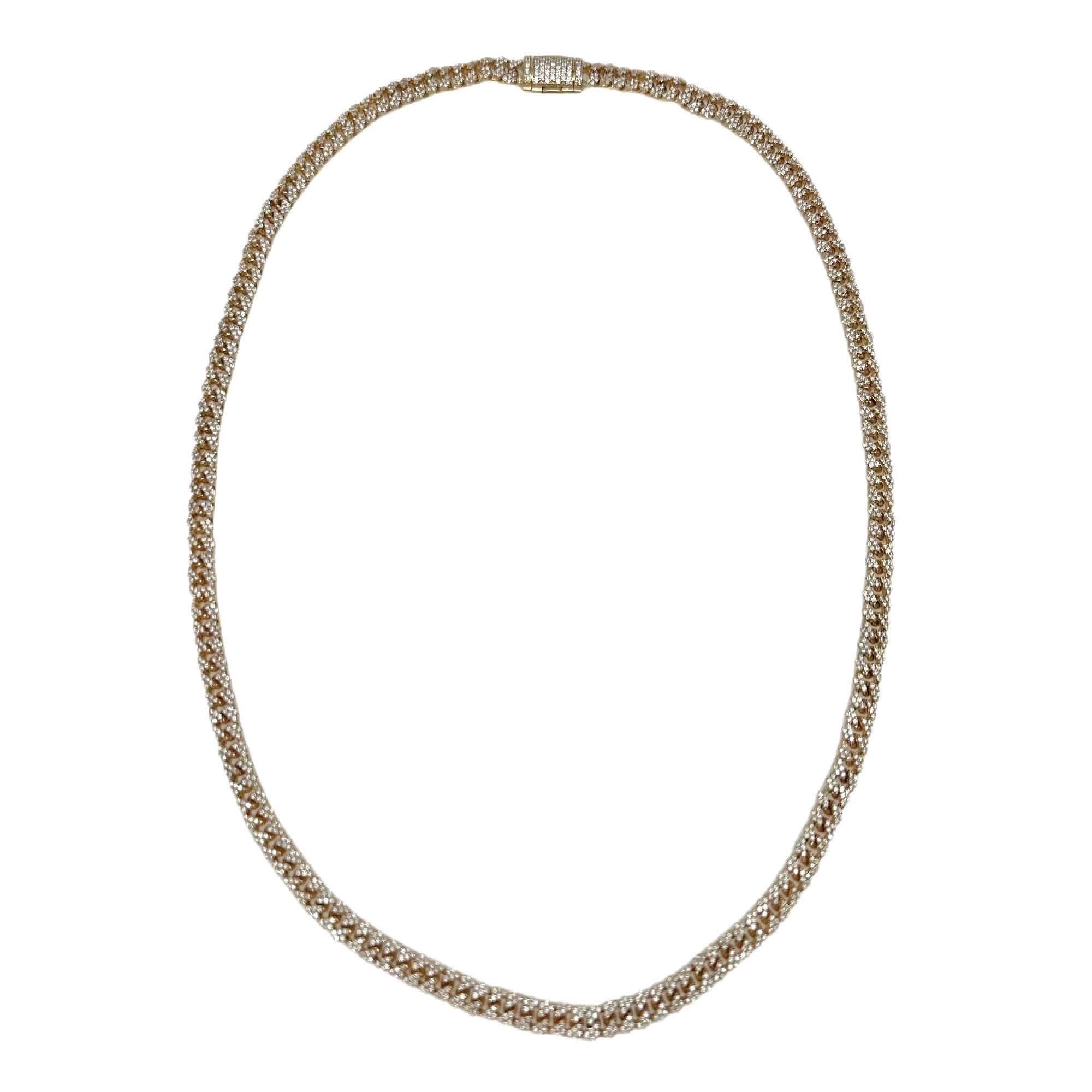 8MM Diamant-Halskette aus massivem Gold MIAMI CUBAN in Zacken gefasst in 14kt Gelbgold 24' 6