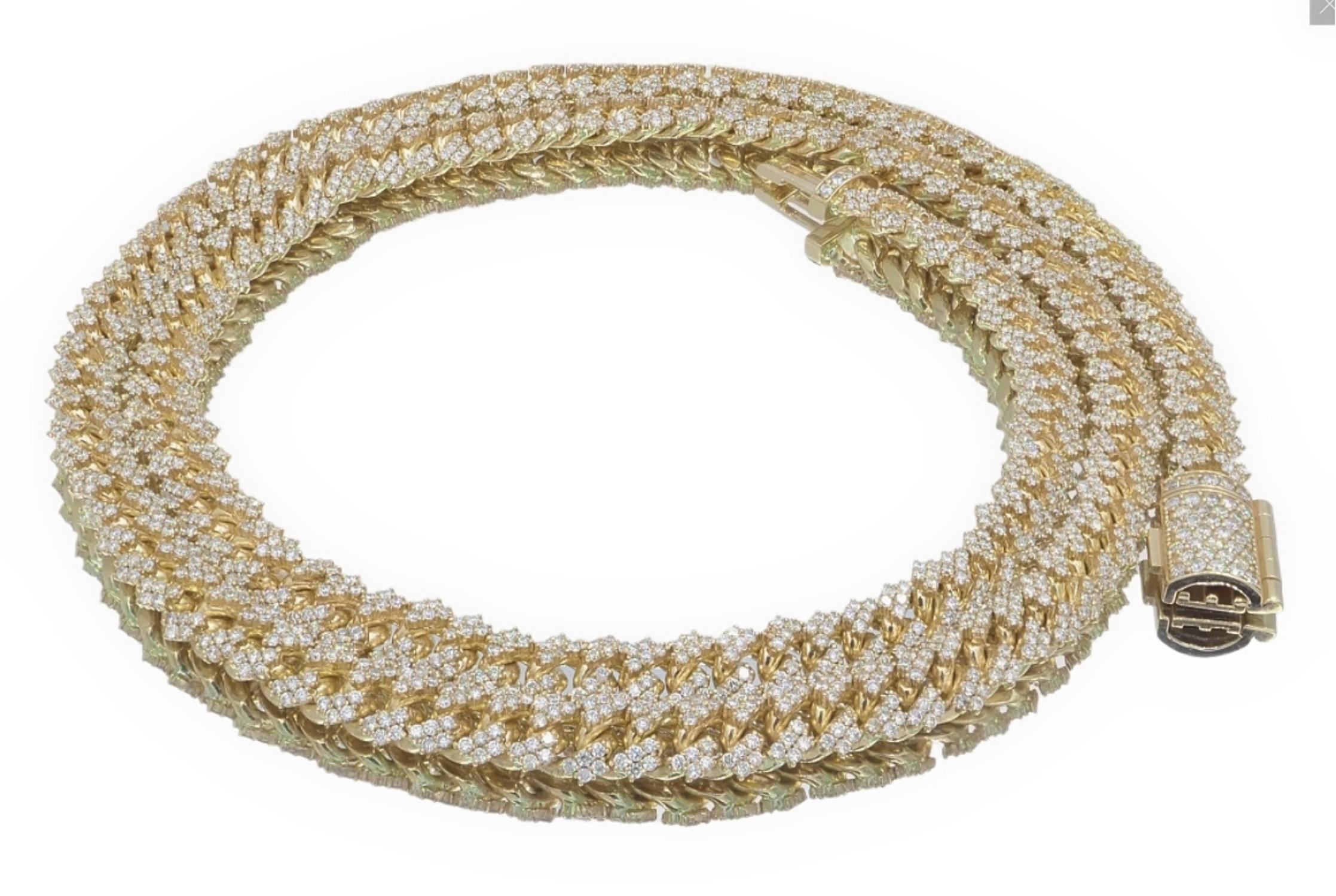 8MM Diamond Solid Gold MIAMI CUBAN Prong Set Necklace in 14kt Yellow Gold 24' In Excellent Condition For Sale In San Diego, CA