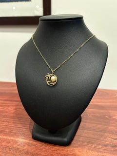 8mm Golden Pearl 10K Yellow Gold Tropical Scene Pendant, 23mm x 16mm.