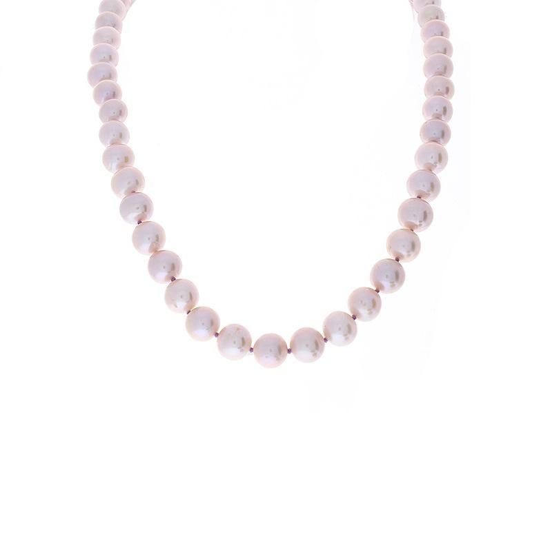 Round Cut Lavender Cultured Pearls and Diamond 14 Karat White Gold Necklace